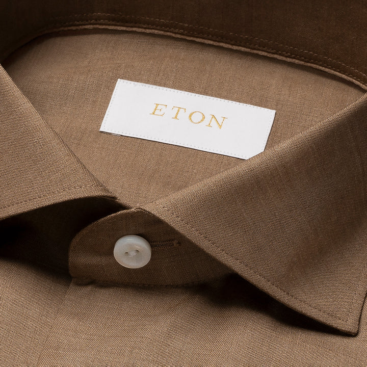 Light Brown Solid Merino Cashmere Contemporary Fit Shirt - ETON - Boutique Jacques International