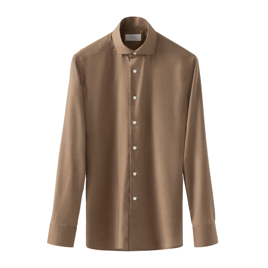 Light Brown Solid Merino Cashmere Contemporary Fit Shirt - ETON - Boutique Jacques International