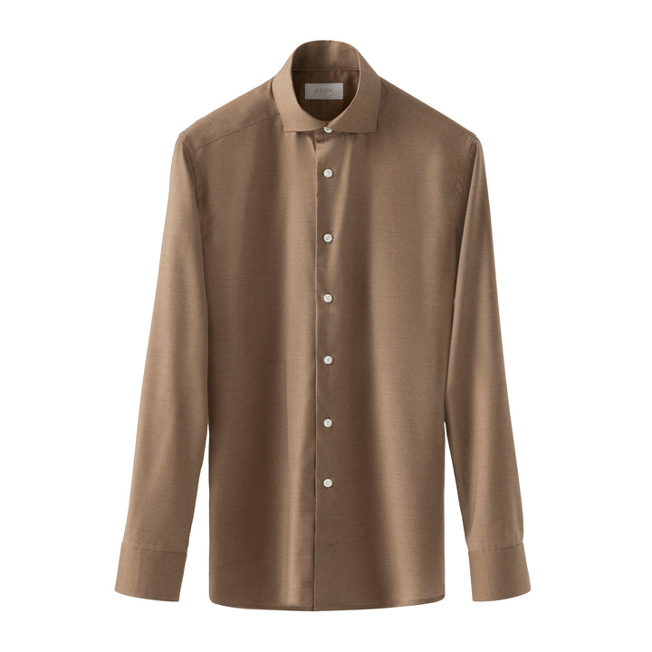 Light Brown Solid Merino Cashmere Contemporary Fit Shirt - ETON - Boutique Jacques International