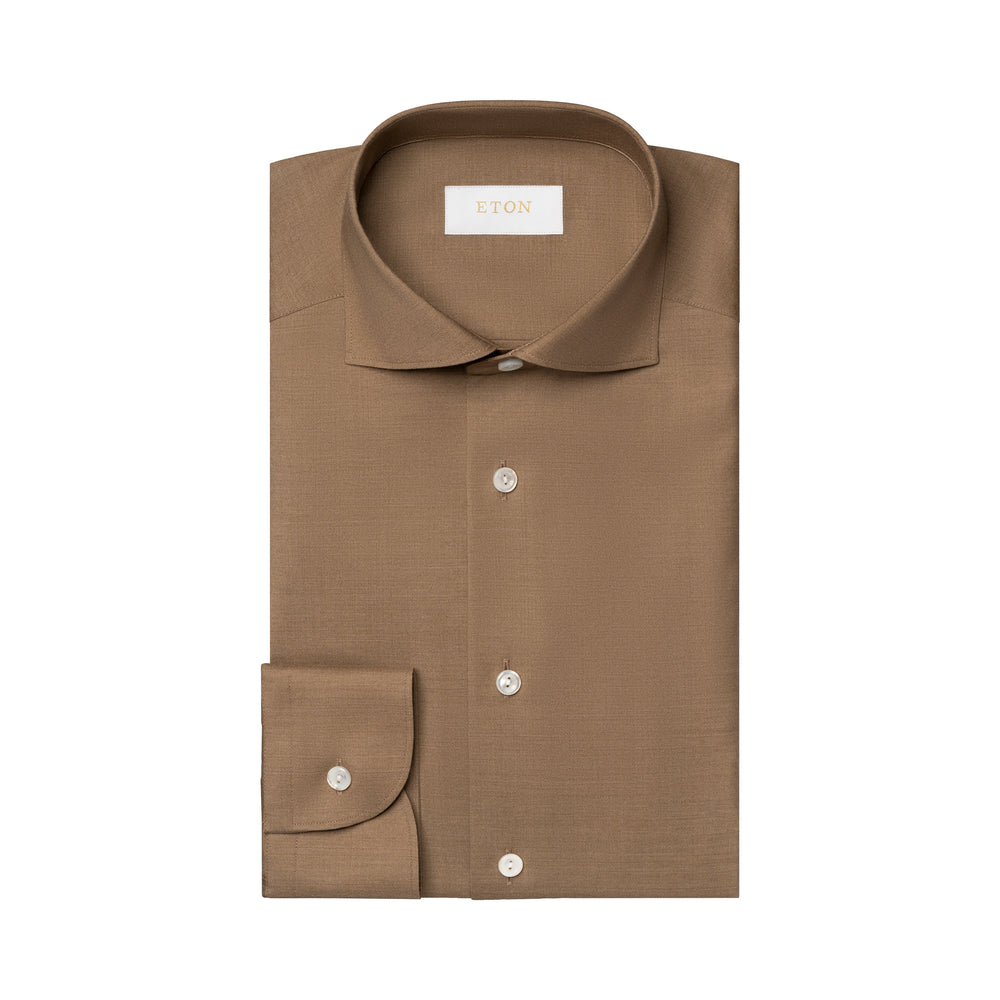 Light Brown Solid Merino Cashmere Contemporary Fit Shirt - ETON - Boutique Jacques International