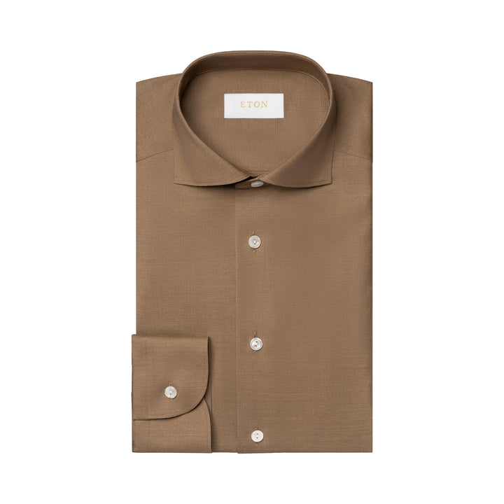Light Brown Solid Merino Cashmere Contemporary Fit Shirt - ETON - Boutique Jacques International