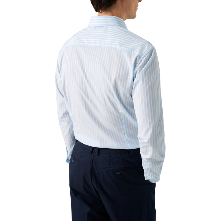 Light Blue Bengal Striped Elevated Piqué Cotton Slim Fit Shirt - ETON