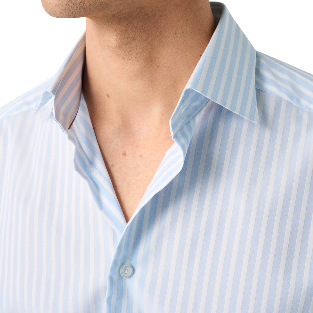 Light Blue Bengal Striped Elevated Piqué Cotton Slim Fit Shirt - ETON