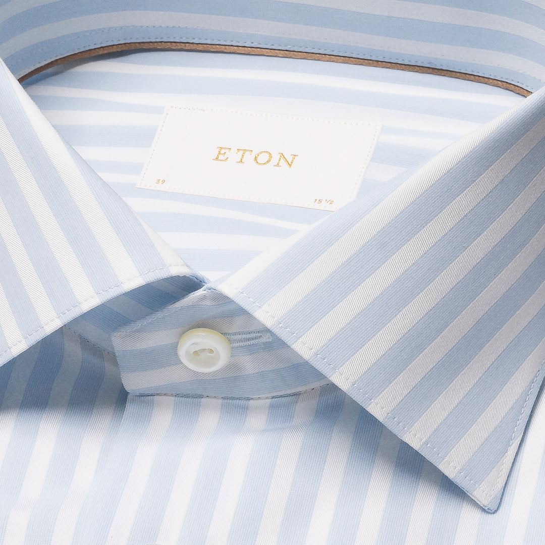Light Blue Bengal Striped Elevated Piqué Cotton Slim Fit Shirt - ETON