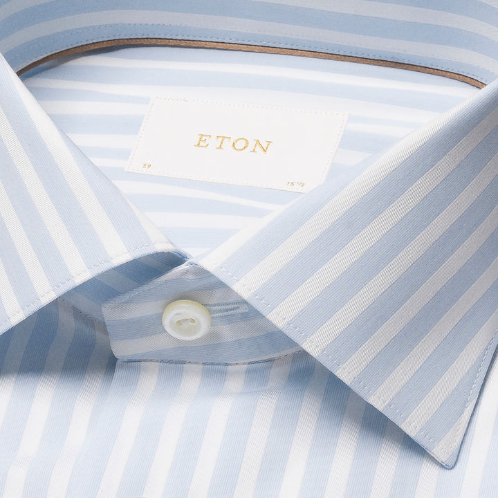 Light Blue Bengal Striped Elevated Piqué Cotton Slim Fit Shirt - ETON