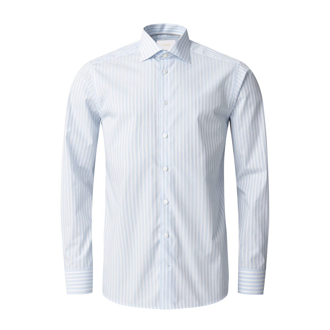 Light Blue Bengal Striped Elevated Piqué Cotton Slim Fit Shirt - ETON