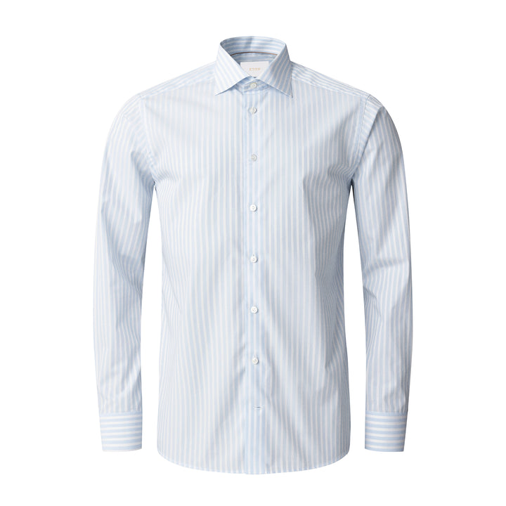 Light Blue Bengal Striped Elevated Piqué Cotton Slim Fit Shirt - ETON