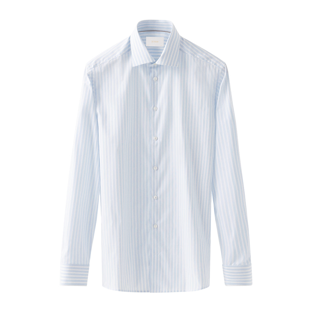 Light Blue Bengal Striped Elevated Piqué Cotton Slim Fit Shirt - ETON