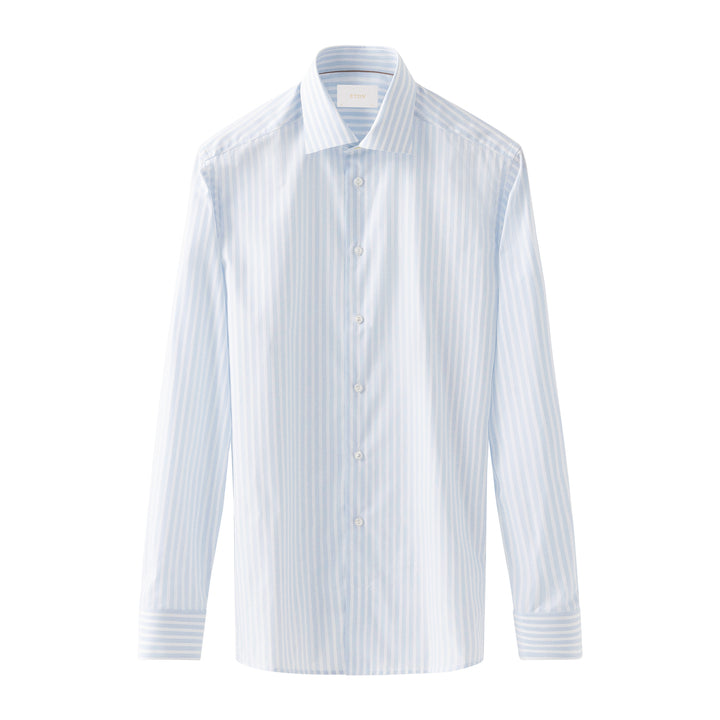 Light Blue Bengal Striped Elevated Piqué Cotton Slim Fit Shirt - ETON