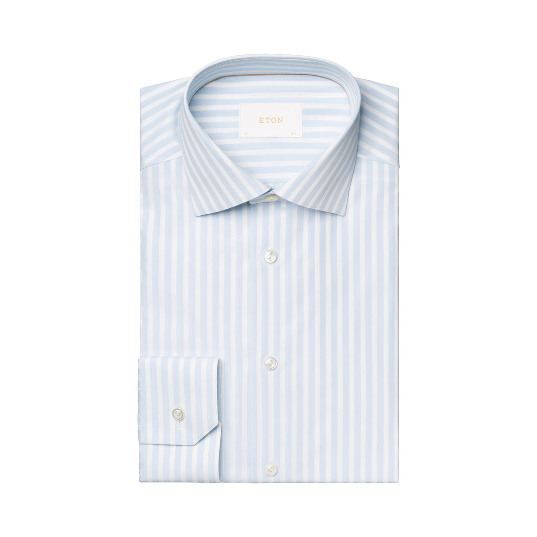 Light Blue Bengal Striped Elevated Piqué Cotton Slim Fit Shirt - ETON