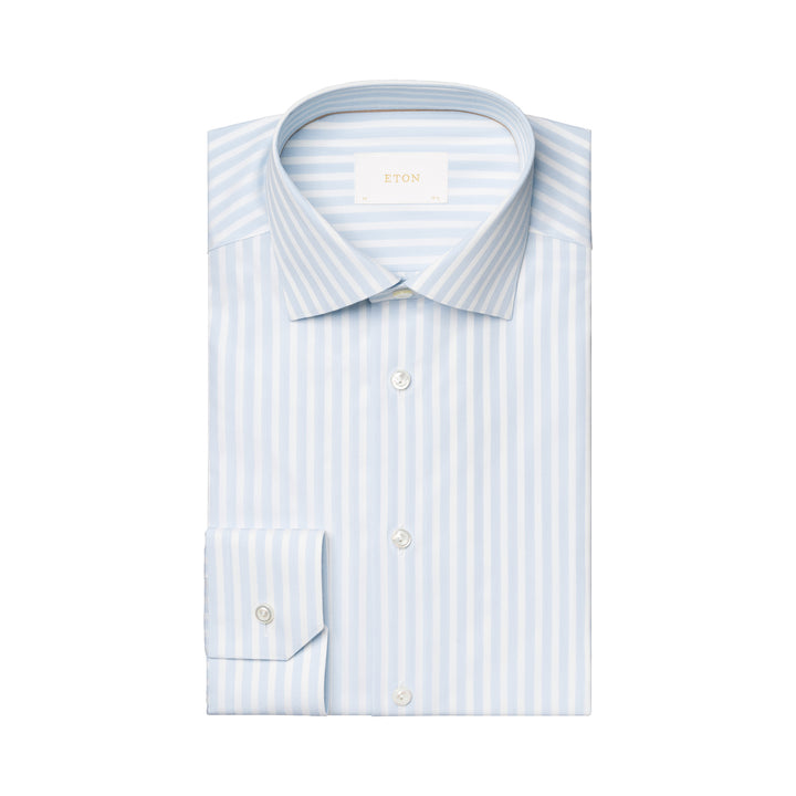 Light Blue Bengal Striped Elevated Piqué Cotton Slim Fit Shirt - ETON