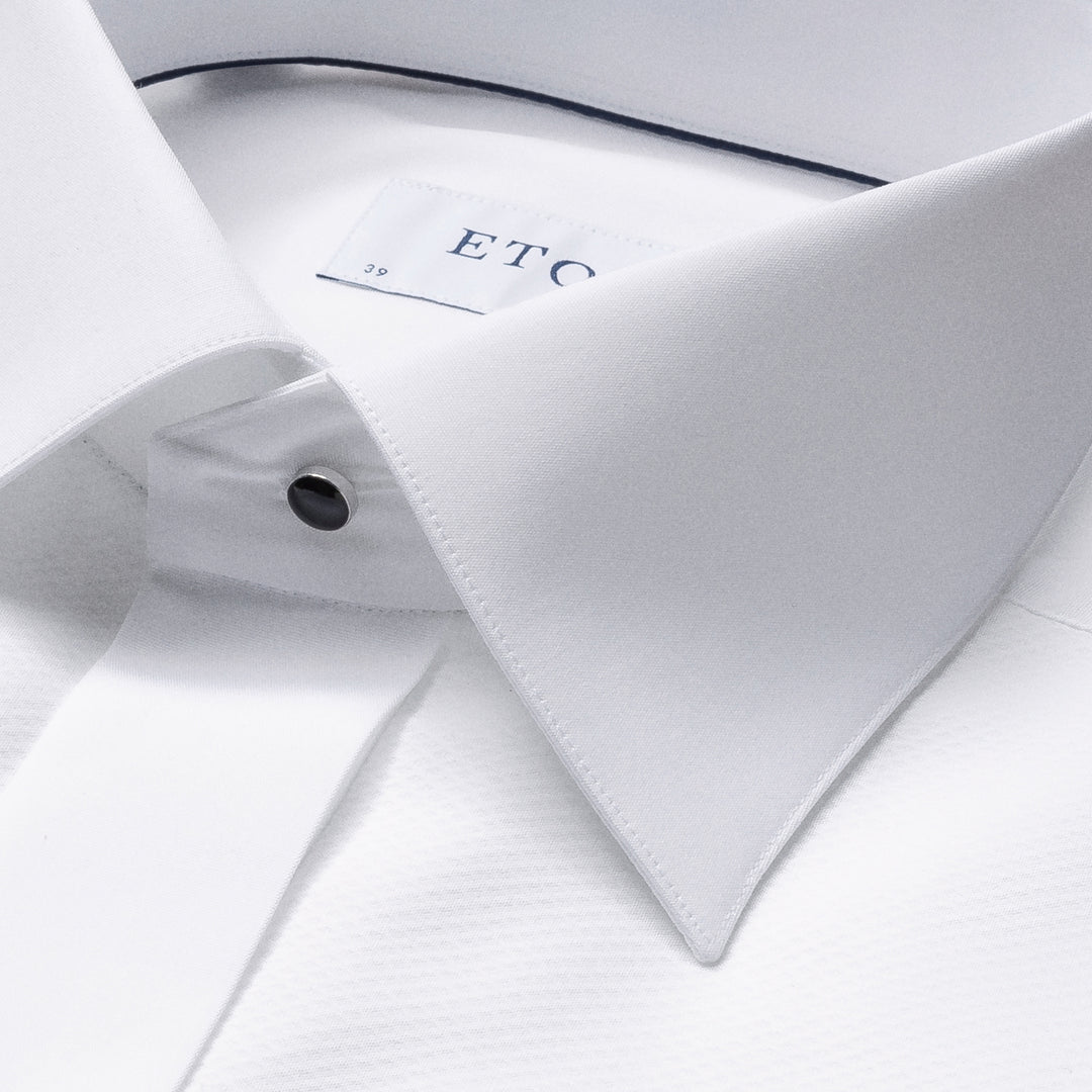White Piqué Bib Stud-Front Slim Fit Tuxedo Shirt - ETON - Boutique Jacques International