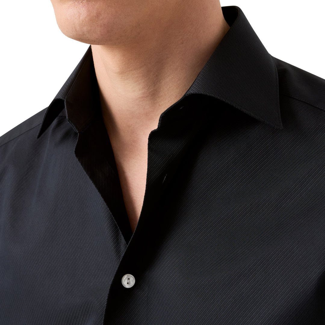 Black Textured Twill Contemporary Fit Shirt - ETON - Boutique Jacques International