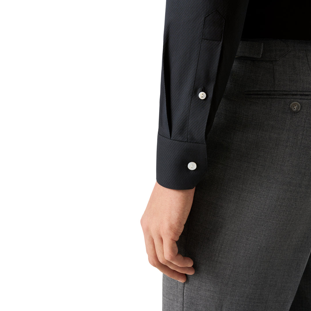 Black Textured Twill Contemporary Fit Shirt - ETON - Boutique Jacques International