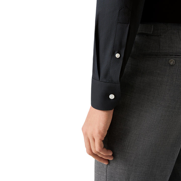 Black Textured Twill Contemporary Fit Shirt - ETON - Boutique Jacques International