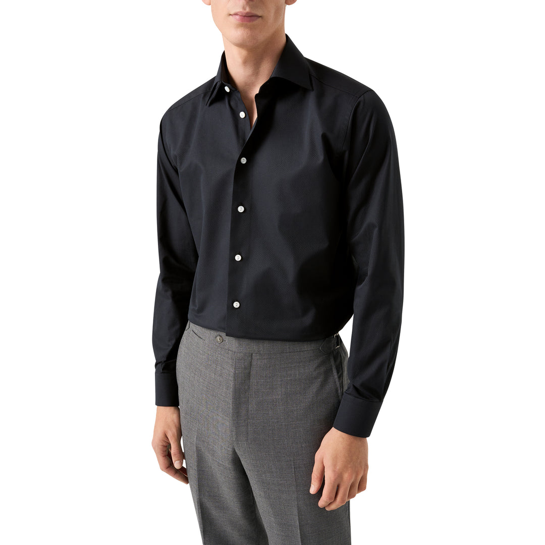 Black Textured Twill Contemporary Fit Shirt - ETON - Boutique Jacques International