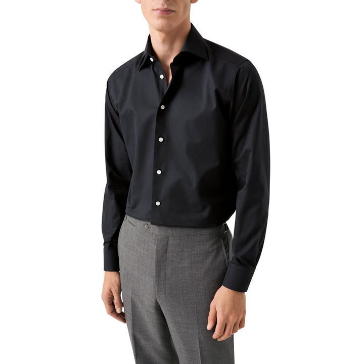 Black Textured Twill Contemporary Fit Shirt - ETON - Boutique Jacques International