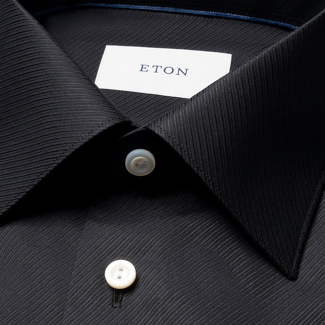 Black Textured Twill Contemporary Fit Shirt - ETON - Boutique Jacques International