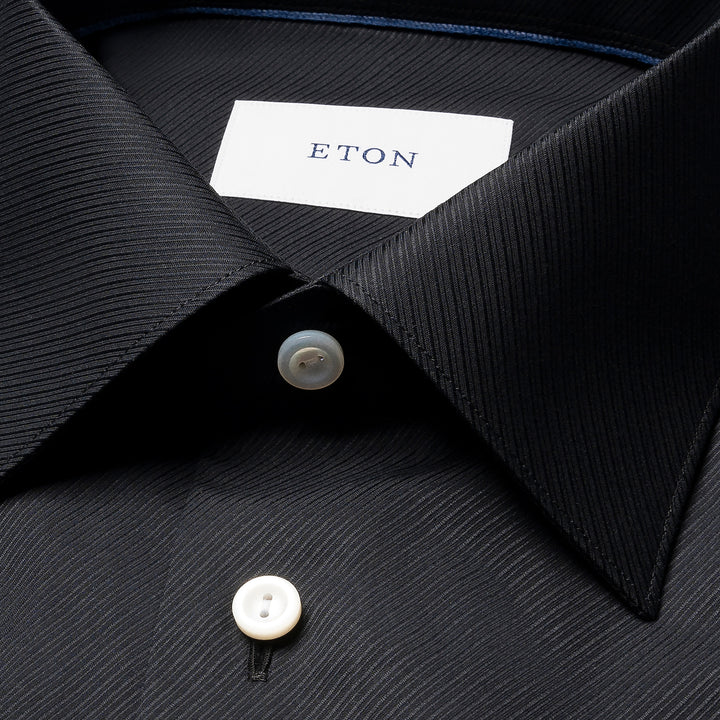 Black Textured Twill Contemporary Fit Shirt - ETON - Boutique Jacques International