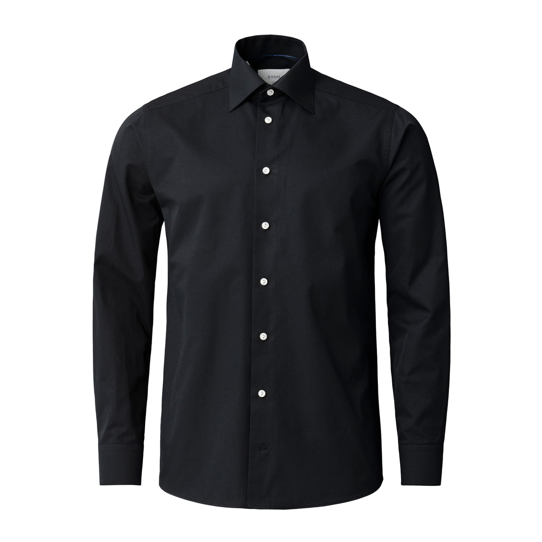 Black Textured Twill Contemporary Fit Shirt - ETON - Boutique Jacques International
