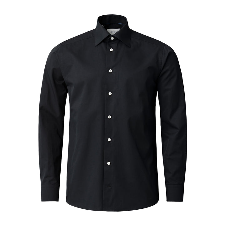 Black Textured Twill Contemporary Fit Shirt - ETON - Boutique Jacques International