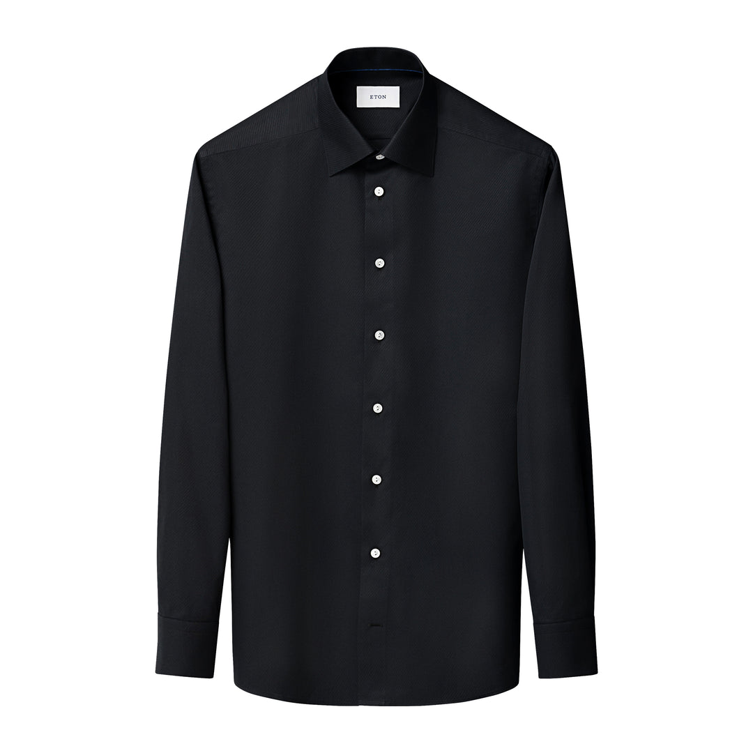 Black Textured Twill Contemporary Fit Shirt - ETON - Boutique Jacques International