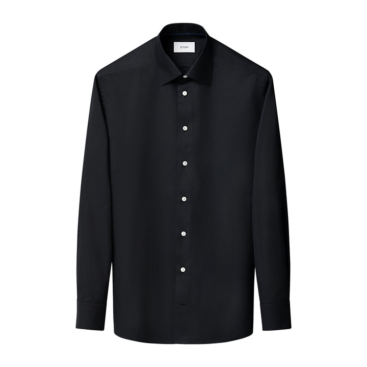 Black Textured Twill Contemporary Fit Shirt - ETON - Boutique Jacques International