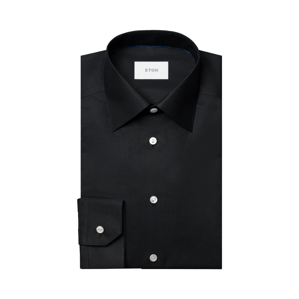 Black Textured Twill Contemporary Fit Shirt - ETON - Boutique Jacques International