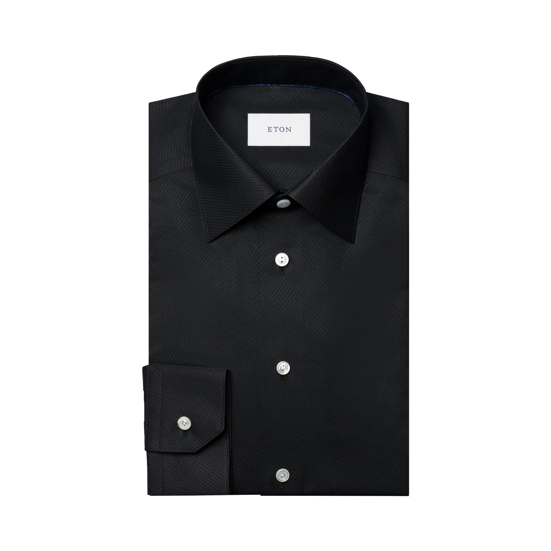 Black Textured Twill Contemporary Fit Shirt - ETON - Boutique Jacques International