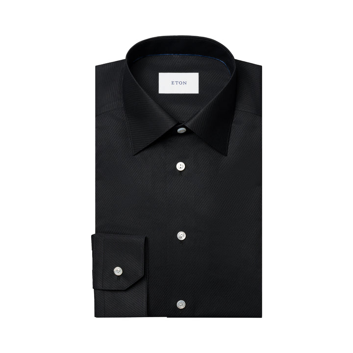 Black Textured Twill Contemporary Fit Shirt - ETON - Boutique Jacques International