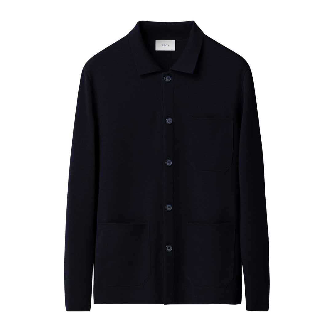 Navy Blue Wool Knit Milano Overshirt - ETON