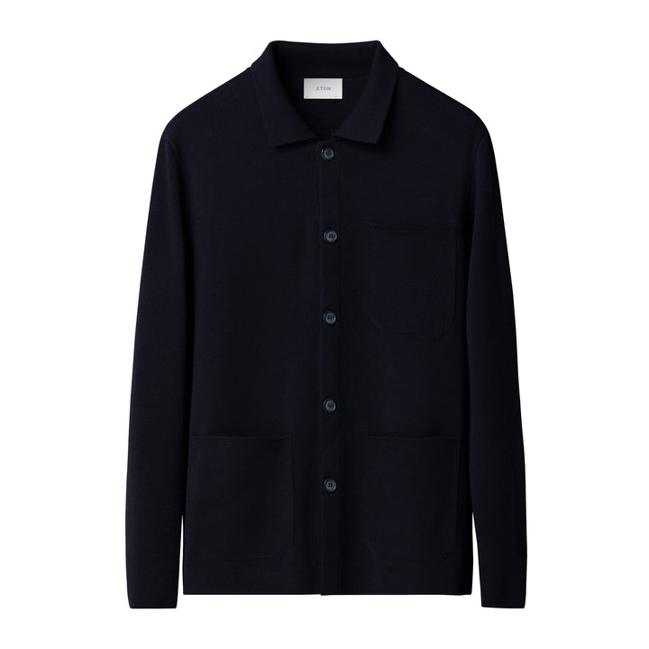 Navy Blue Wool Knit Milano Overshirt - ETON