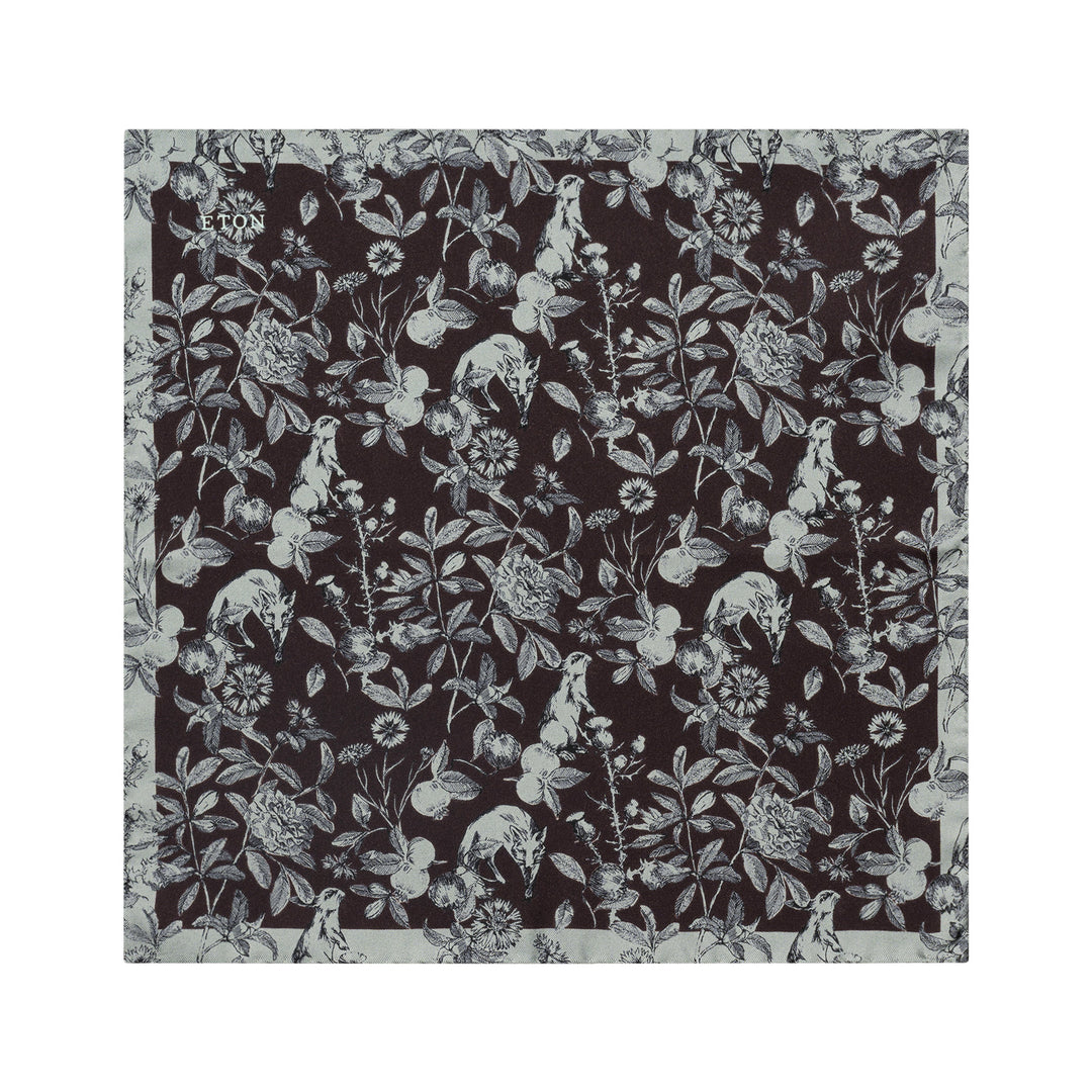 Black & Gray Floral Silk Pocket Square - ETON