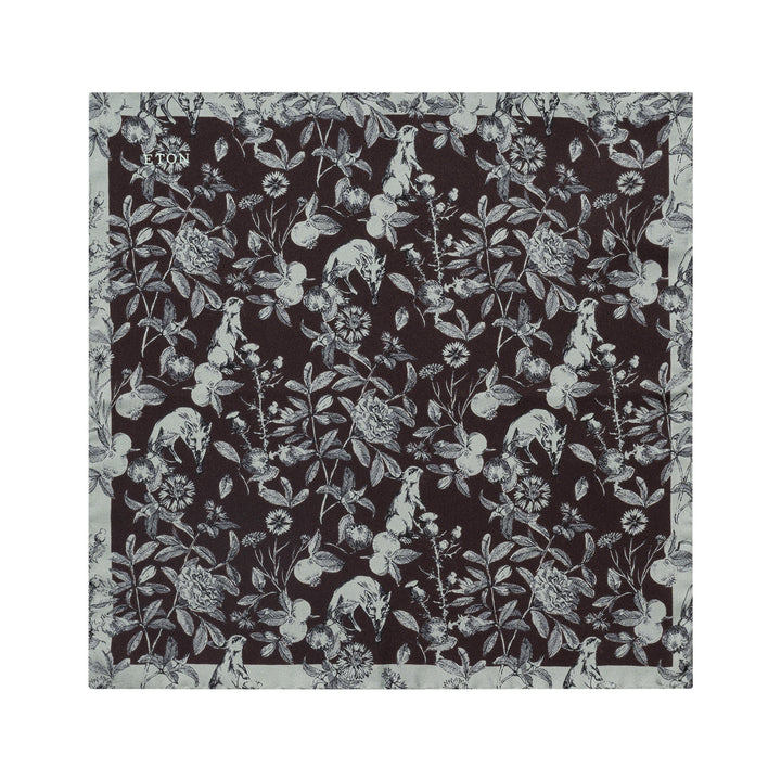 Black & Gray Floral Silk Pocket Square - ETON