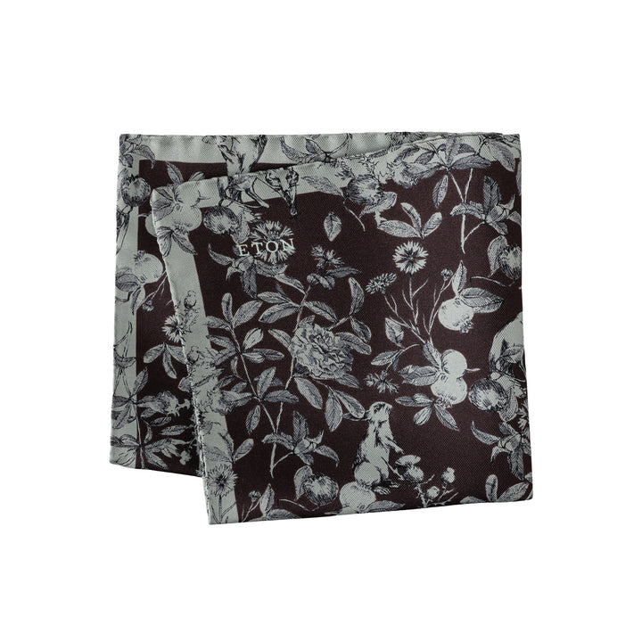 Black & Gray Floral Silk Pocket Square - ETON
