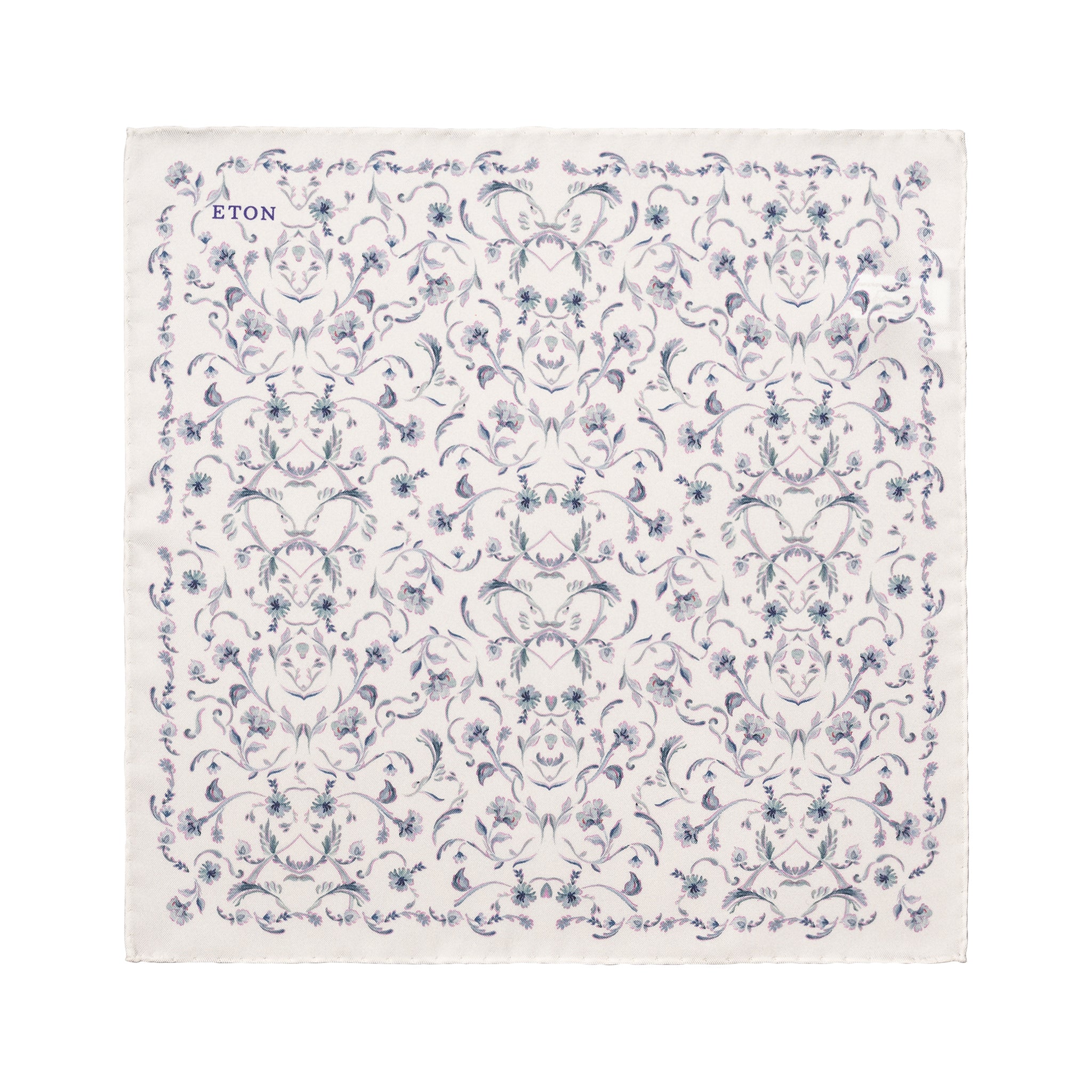 White & Gray Floral Silk Pocket Square - ETON - Boutique Jacques International