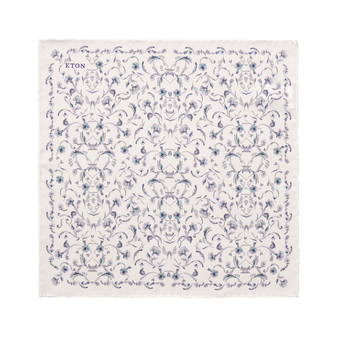 White & Gray Floral Silk Pocket Square - ETON - Boutique Jacques International