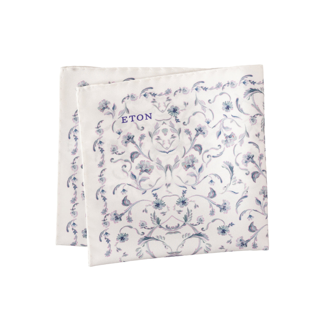 White & Gray Floral Silk Pocket Square - ETON - Boutique Jacques International