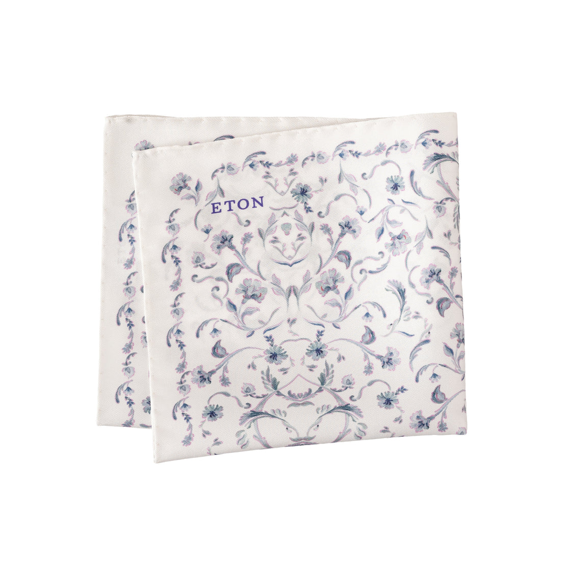 White & Gray Floral Silk Pocket Square - ETON - Boutique Jacques International