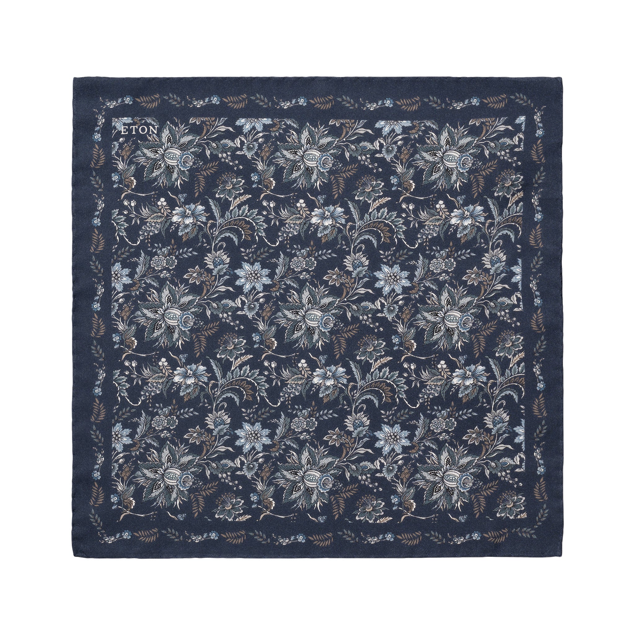 Navy Blue Floral Silk Pocket Square - ETON