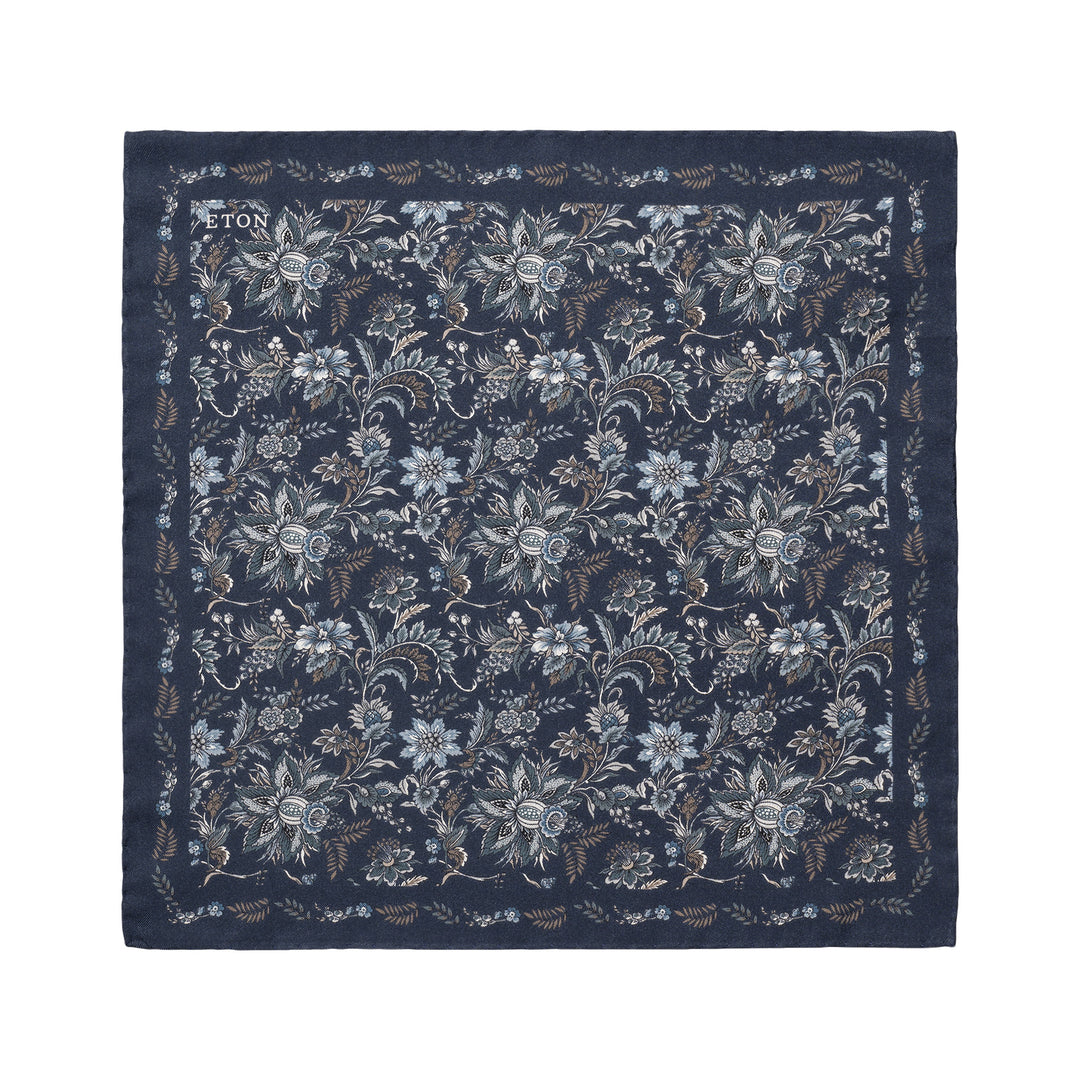 Navy Blue Floral Silk Pocket Square - ETON