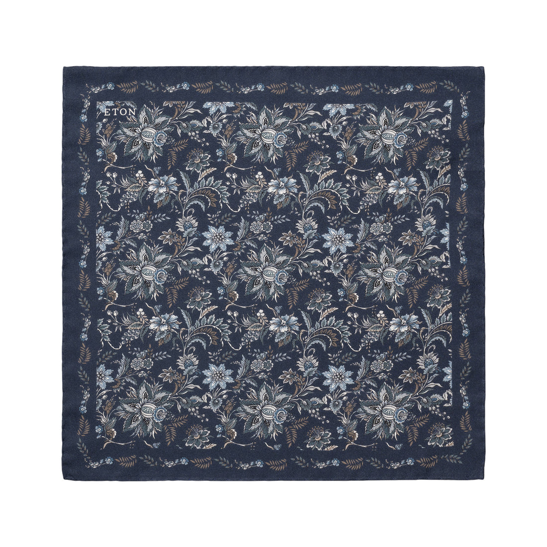Navy Blue Floral Silk Pocket Square - ETON
