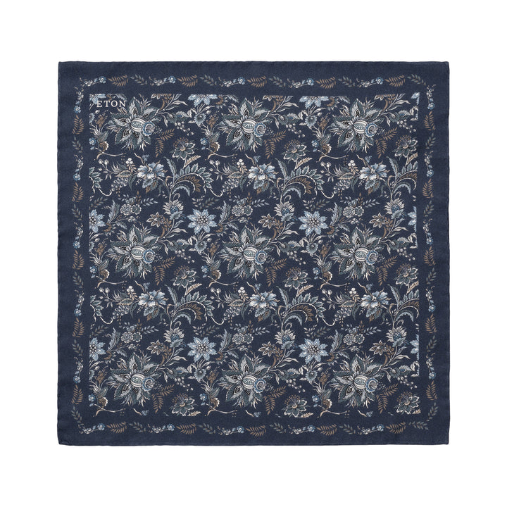 Navy Blue Floral Silk Pocket Square - ETON