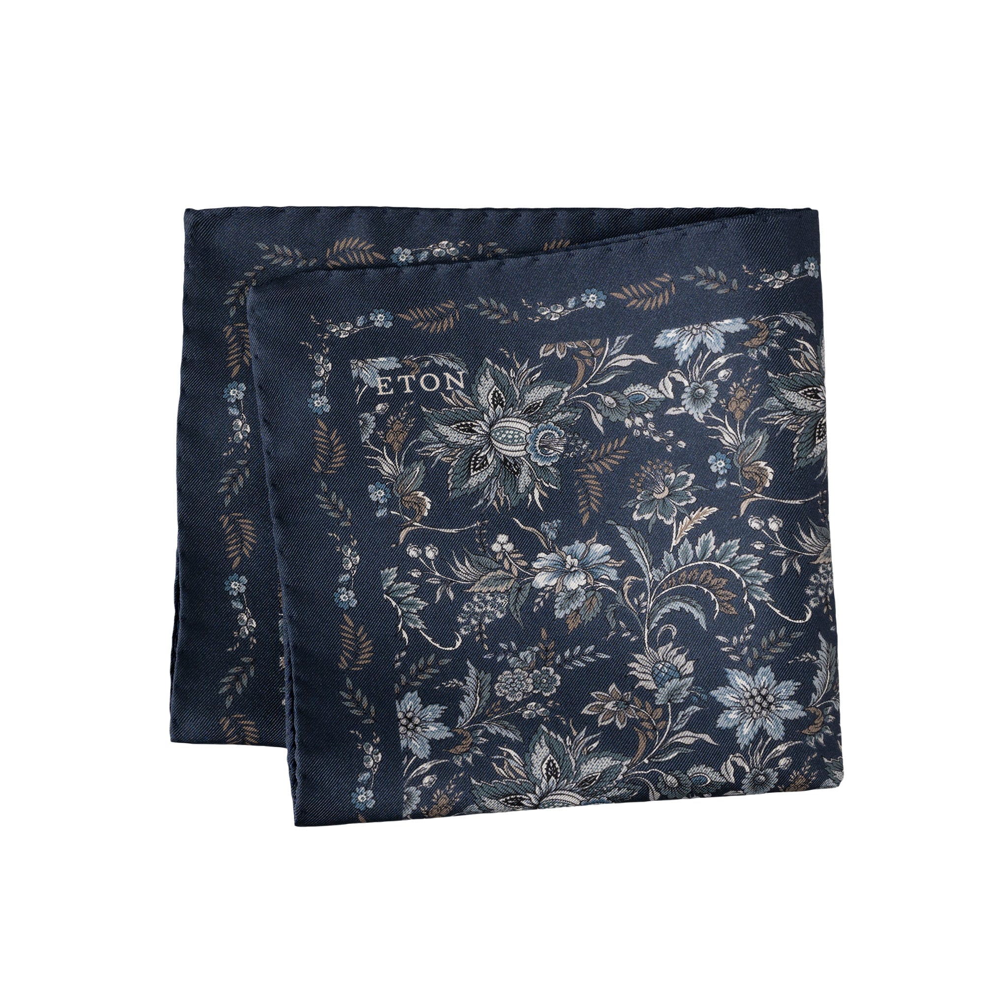 Navy Blue Floral Silk Pocket Square - ETON