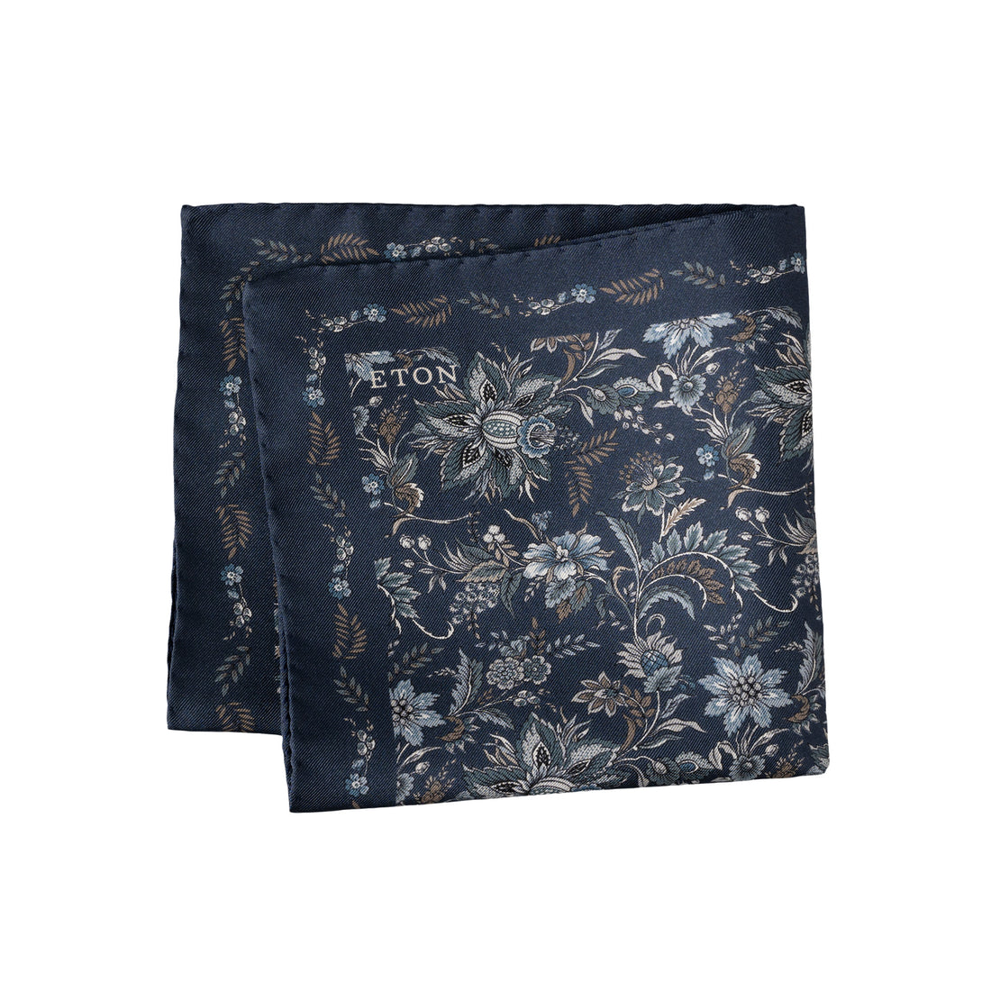 Navy Blue Floral Silk Pocket Square - ETON