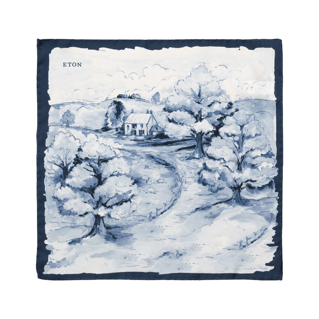Blue Landscape Motif Silk Pocket Square - ETON