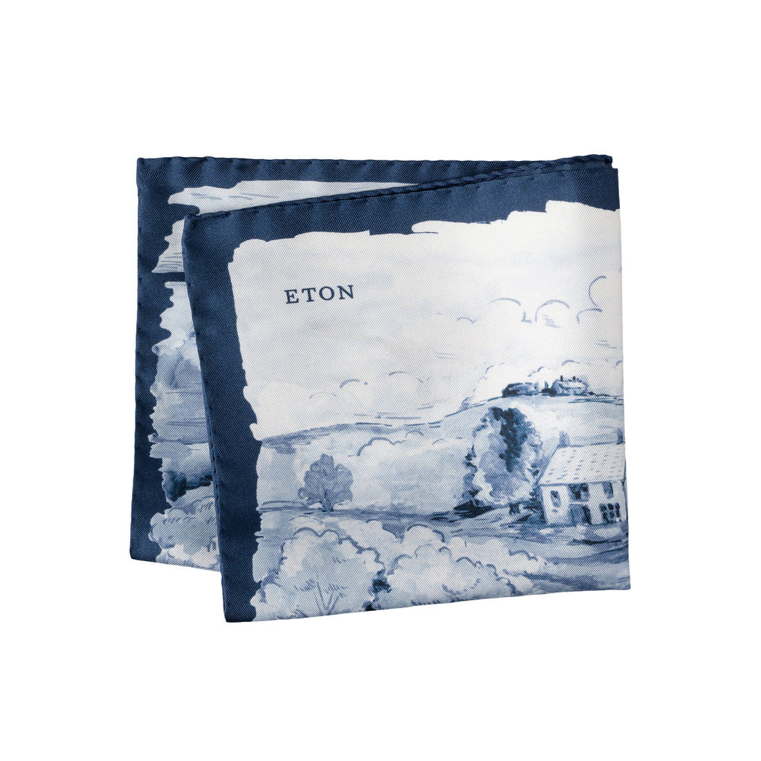 Blue Landscape Motif Silk Pocket Square - ETON