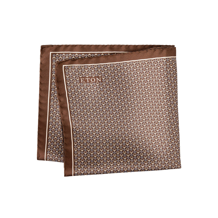 Brown Geometric Print Silk Pocket Square - ETON