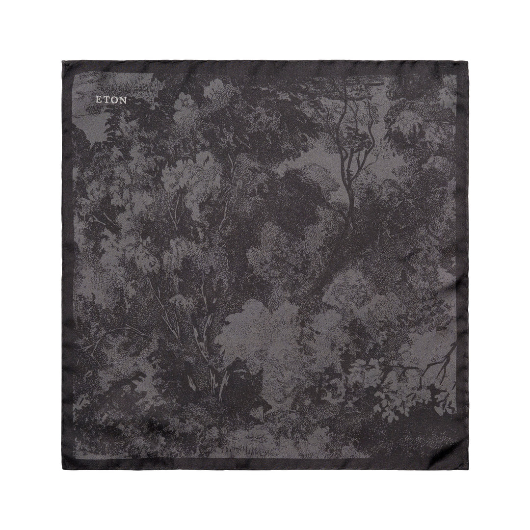 Black & Charcoal Patterned Silk Pocket Square - ETON