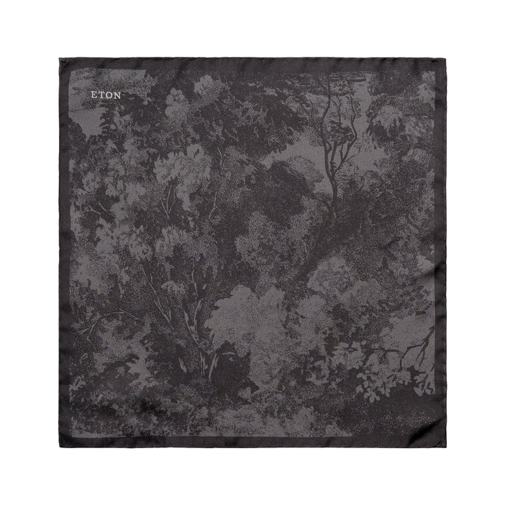 Black & Charcoal Patterned Silk Pocket Square - ETON